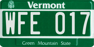 VT license plate WFE017