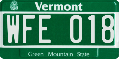 VT license plate WFE018