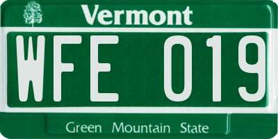 VT license plate WFE019