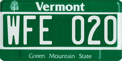 VT license plate WFE020