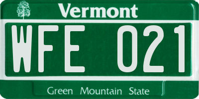 VT license plate WFE021