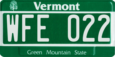 VT license plate WFE022
