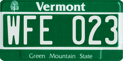 VT license plate WFE023
