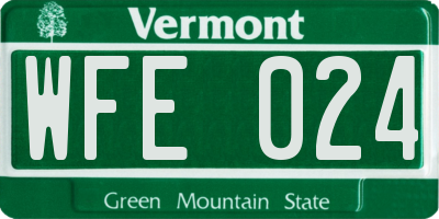 VT license plate WFE024