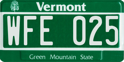 VT license plate WFE025