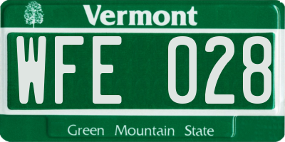 VT license plate WFE028