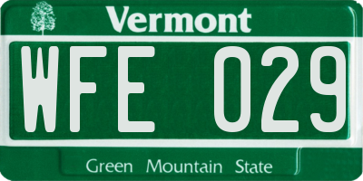 VT license plate WFE029