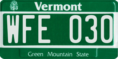 VT license plate WFE030