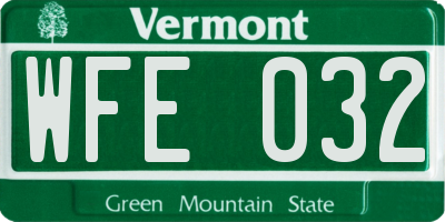 VT license plate WFE032