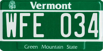 VT license plate WFE034