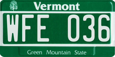 VT license plate WFE036