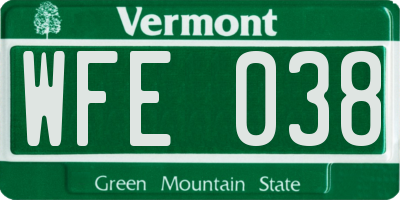 VT license plate WFE038