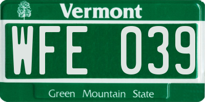 VT license plate WFE039