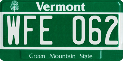 VT license plate WFE062