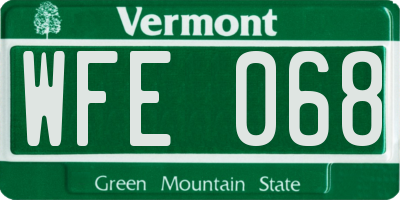 VT license plate WFE068