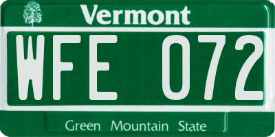 VT license plate WFE072
