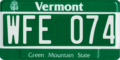 VT license plate WFE074