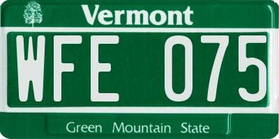 VT license plate WFE075