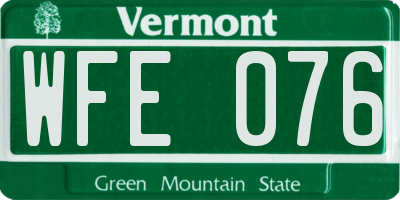 VT license plate WFE076