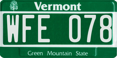 VT license plate WFE078