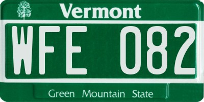 VT license plate WFE082