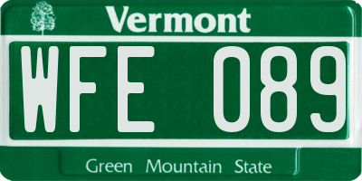 VT license plate WFE089