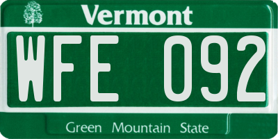 VT license plate WFE092