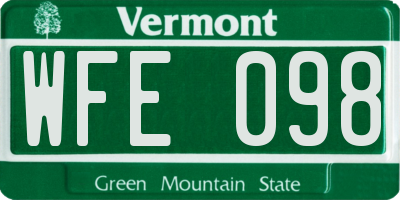 VT license plate WFE098