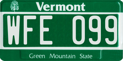 VT license plate WFE099
