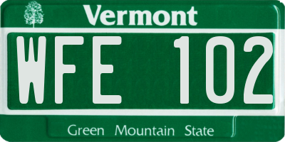 VT license plate WFE102