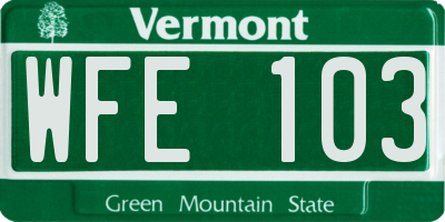 VT license plate WFE103