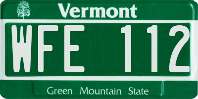 VT license plate WFE112