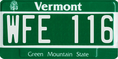 VT license plate WFE116