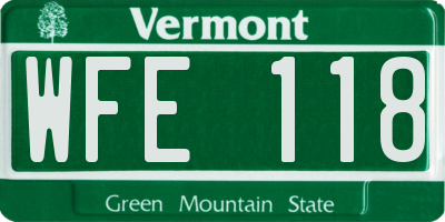 VT license plate WFE118