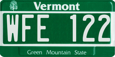 VT license plate WFE122