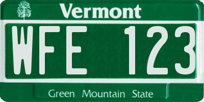 VT license plate WFE123