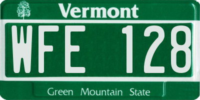 VT license plate WFE128