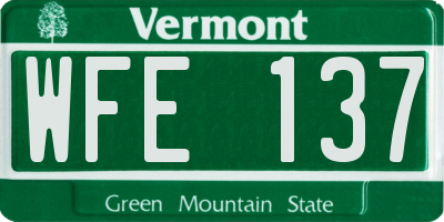 VT license plate WFE137