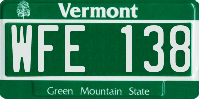 VT license plate WFE138