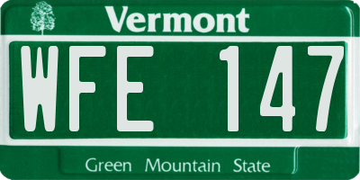 VT license plate WFE147