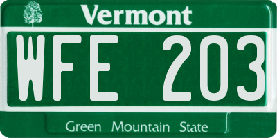 VT license plate WFE203