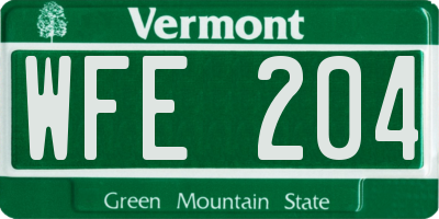 VT license plate WFE204