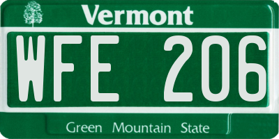 VT license plate WFE206