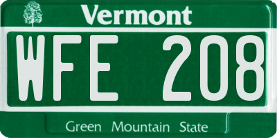 VT license plate WFE208
