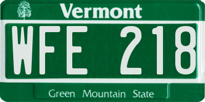 VT license plate WFE218