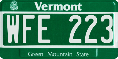 VT license plate WFE223