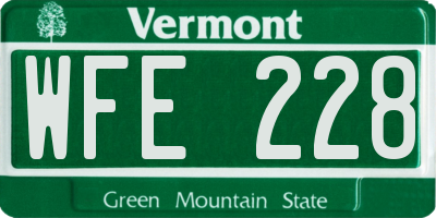 VT license plate WFE228