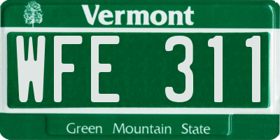 VT license plate WFE311