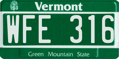 VT license plate WFE316