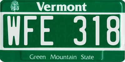 VT license plate WFE318